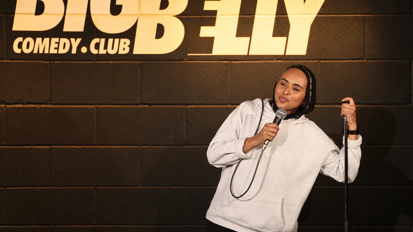 Fathiya Saleh performing at Big Belly Comedy Club